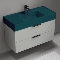 Floating Bathroom Vanity, Modern, 40 inch, Green Ceramic Sink